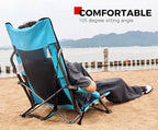 SPORT BEATS Low Beach Chairs Set of 2 Folding Beach Chairs High Back Support with Head Pillows Shoulder Straps