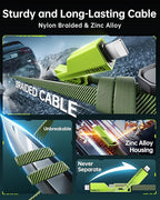 SHEZI [Upgraded 2.0] 4-in-1 USB C Cable 60W 10FT Fast Charging [480Mbps Data Sync] Flat Nylon Braided Charger Cord Combo, USB A/C to C/L Multi Charge Cable for iPhone/iPad & Most Devices, Green