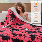 Cow Print Electric Heated Blanket King Size,90X100 Pink Heating Blanket King With Dual Control&Timer&10 Heat Levels,Highland Cow Decor Fleece Sherpa Blankets Warmer Gifts for Bed Women Adults,ETL