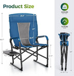 ALPHA CAMP Oversized Folding Camping Chairs High Backrest Reclining Director Heavy Duty Lawn Chairs for Adults Support 300 LBS Fishing Chairs with Large Side Table Cup Holders for Outdoor Fishing