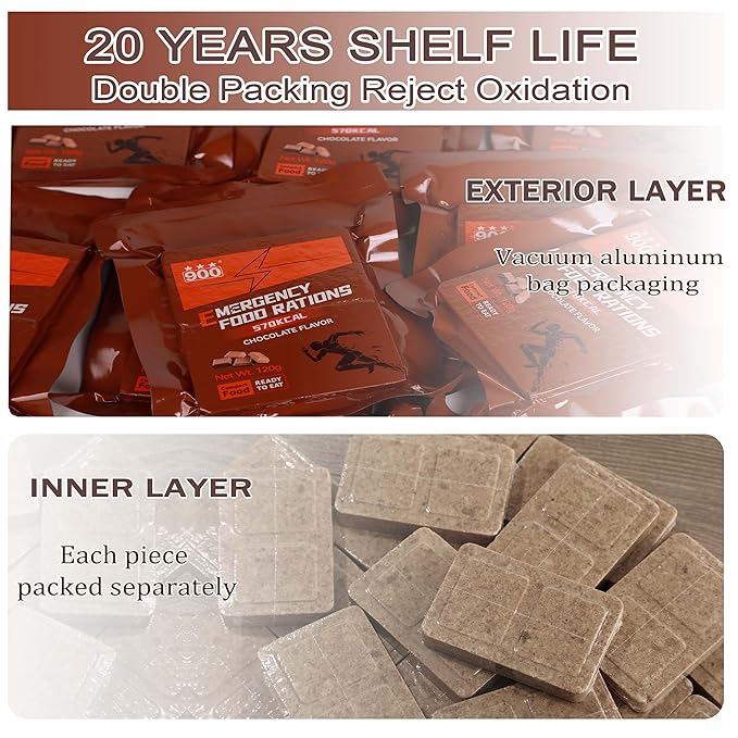 Emergency Food Bars - Chocolate Hardtack, Mre Meals Military 2025, Long Shelf Life, Emergency Meals Ration Bars, Emergency Supplies for Disaster Preparedness, 12 Count