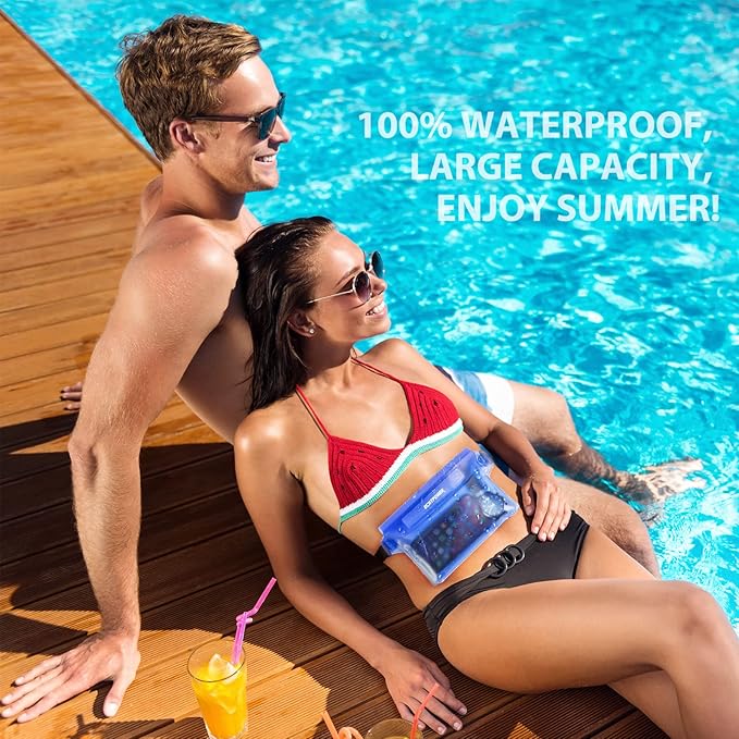 ECHTPower 2-Pack Waterproof Pouch Bag, Waterproof Fanny Pack, Waterproof Dry Bag with Adjustable Waist Strap for Beach Swimming Kayaking Floating Boating