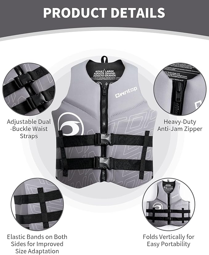 Owntop Swim Vest Adult Water Sport Vest Neoprene Floaties for Swimming, Boating, Kayaking, Fishing | Adjustable Zipper Dual Buckle Foldable Buoyancy Jacket