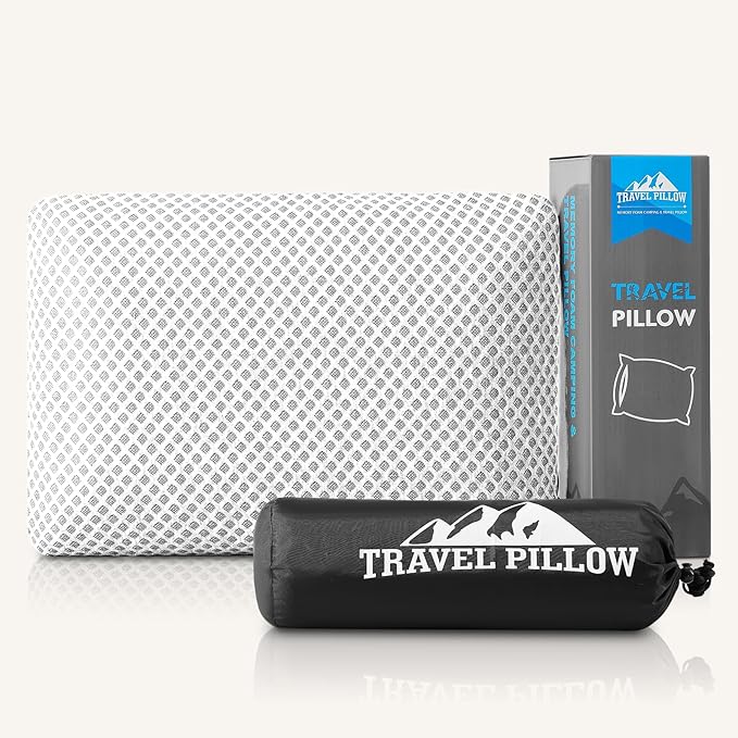 Travel Pillow Memory Foam Pillows, Camping Pillow-Compressible Medium Firm, Breathable Cover, Ideal Backpacking Hiking, Bed Pillows, Airplane and Car (White, M)