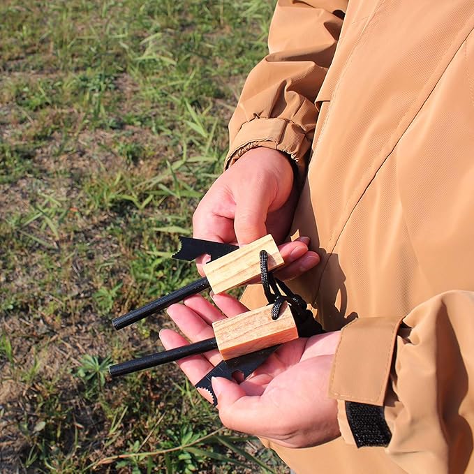 Fire Starter (2 Packs), All-Weather Magnesium Ferro Rod for Camping and Hiking, Emergency Survival Kits with Waxed Fire Tinder Paracord (28inch)&Beech/Pine Handle&&6-in-1 Multi-Tool