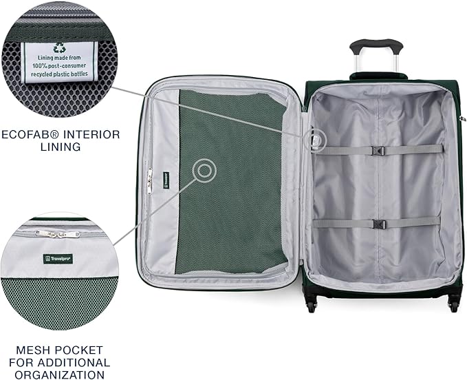 Travelpro Maxlite 5 Softside Expandable Luggage with 4 Spinner Wheels, Lightweight Suitcase, Men and Women, Forest Green, 2-Piece Set (21/25)