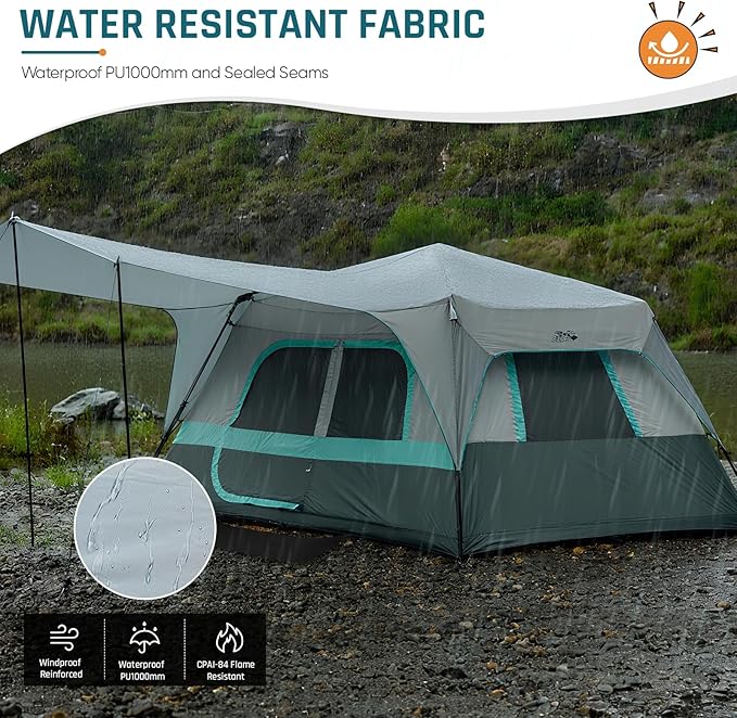 8 Person Instant Cabin Tent, Easy 60 Second Setup Family Tents for Camping, Pop up Camping Tent, Large Waterproof Tents for Outdoor Camping, Spacious Interior, Upgraded Ventilation