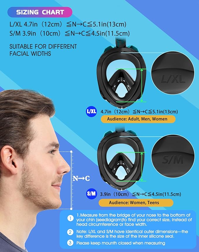 Greatever G2 Full Face Snorkel Mask with Latest Dry Top System,Foldable 180 Degree Panoramic View Snorkeling Mask with Camera Mount,Safe Breathing,Anti-Leak&Anti-Fog