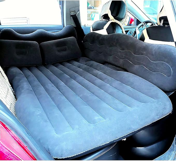Inflatable Car Air Mattress Back Seat Bed with Air Pump,Portable Thickened Car Travel Camping Sleeping Air Mattress Blow Up Bed for Car Universal SUV