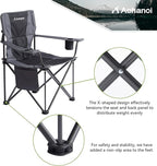 Oversized XL Camping Chairs for Adults, Padded Folding Camp Chair with High Back, Cup Holder & Side Pocket for Outside, Lawn, Beach, Fishing, Sports, Folding Heavy Duty Chairs, Black