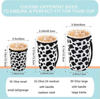 KJQJLY 3 Pack Reusable Iced Coffee Sleeves for Iced Coffee Cups or Drinks Reusable Neoprene Insulated Sleeves for Hot and Cold Drinks from Starbucks, Dunkin, And More (Cows)