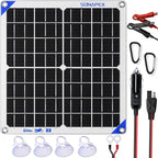 SUNAPEX Solar Battery Charger Maintainer, 20W 12V Portable Waterproof Solar Panel Trickle Charger with Built-in Charge Controller, Cig Plug, Alligator Clips, O-Rings for Car, Truck,Tractor, Boat, etc