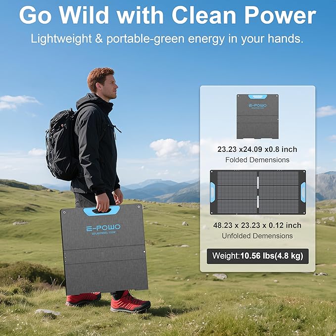 110W Portable Solar Panel for Power Station, 23.5% High Efficiency ETFE Foldable Solar Panels Charger, Fast Installation with Kickstands, IP67 Waterproof for RV, Outdoor Camping, Off Grid Blackouts