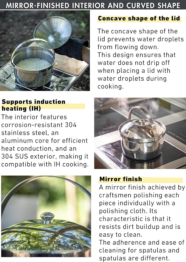 CAMPINGMOON 3.0L Cooking Pot 3-ply Stainless Steel IH Compatible Rice Cooker CC-21