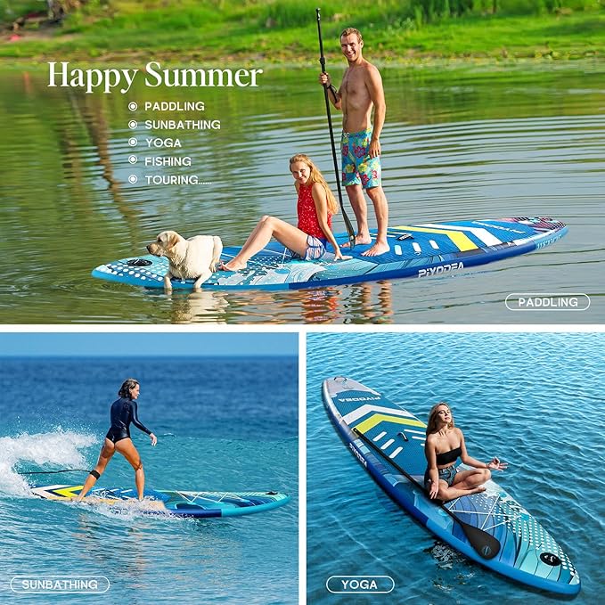 Paddle Boards for Adults, 10'6"/11"/11'6" Inflatable Paddle Board, Super Non Slip Eva, Stand Up Paddle Board with Removable Fins, Adjustable Paddle, Pump, Shoulder Strap, Leash, Standing Boat
