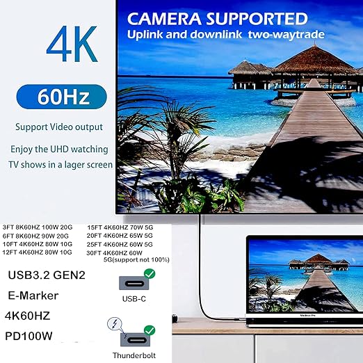 USB C-C 15ft 90° Right Angle Cable Type C 4K60Hz Aluminum Connector, Aluminum Alloy Case, 100W PD Fast Charging & Data Sync (10Gbps) Available for MacBook, iPad Pro, Galaxy S24