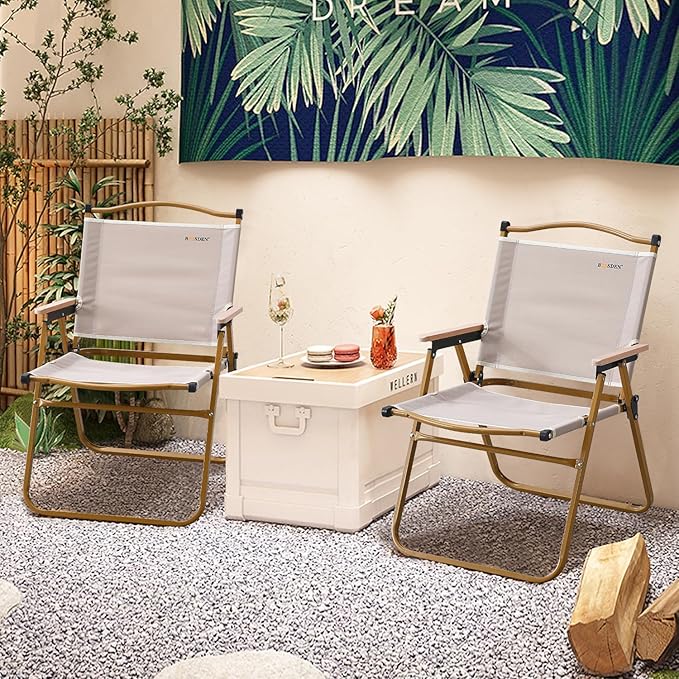 BOOSDEN Camp Chair, Portable Outdoor Wide Folding Camping Chairs, Ultralight Beach Chair with Wooden Handle for Picnic Lawn Leisure Park Travel Hiking Fishing, Foldable Chairs Support 330Lbs