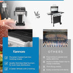 Kenmore 3-Burner Propane BBQ Grill, 30,000 BTUs Gas Grill with Cast Iron Cooking Grates, Folding Side Tables & Wheels, Outdoor Grill with Tool Hooks, Black