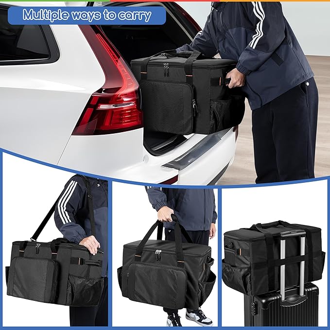 Camping Organizers and Storage, 4 Pcs Packing Cubes with Carrying Bag, 5-in-one with Hard Bottom Storage Bag for Travelling, Toys, Dolls, etc, Black