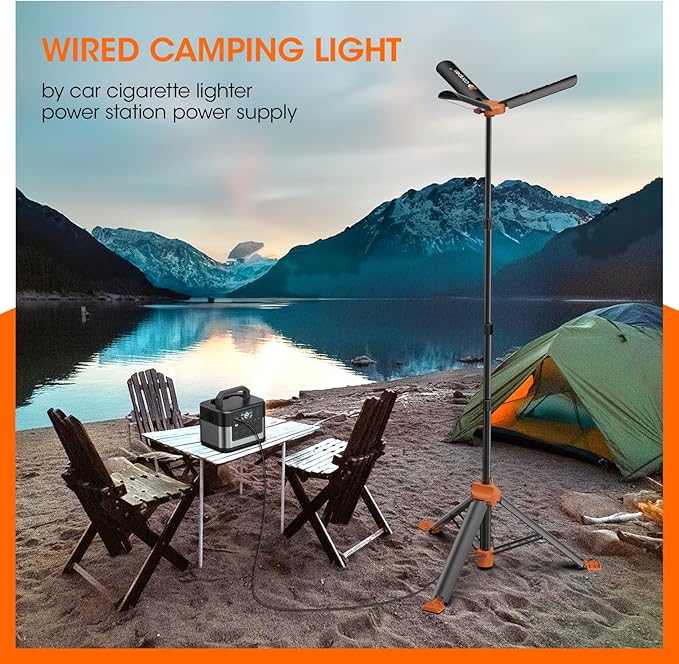 Camping Light, Large Area Lighting Floodlight, Max 118In Tall, 20000 Lumens, Suitable for Outdoor Activities, Telescopic Light with Tripod Work Light