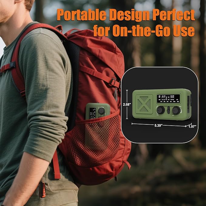 Emergency Radio Hand Crank Solar, 5000mAh/18500mWh Emergency Weather Radio, Solar Crank Radios with NOAA/AM/FM, Rechargeable Headlight, Thermal Blanket, Paracord Bracele, for Outdoor & Home