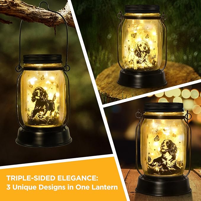 Cocker Spaniel Dog Gifts for Women/Men Cocker Spaniel Solar Lanterns Birthday Dog Lovers Lantern Pet loss Dog Memorial Lights Solar Garden Decoration for Yard, Patio,Backyard,Porch Torches Light