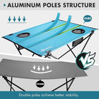 VILLEY Folding Camping Table, Lightweight Portable Beach Table with 2 Cup Holders & Carry Bag for Camping, Beach, Fishing, Travel, and Outdoor Activities (Large)