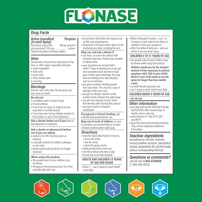 Flonase Allergy Relief Nasal Spray, 24-Hour Non-Drowsy Multi-Symptom Relief – 144 Sprays (Pack of 2) plus Bonus Pack of Tissues