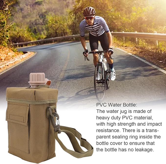 Outdoor - 2L Portable Water Canteen with Waist Bag, Multi Fuctional PVC Flat Camping for Surplus or Bushcraft Gear (Khaki)