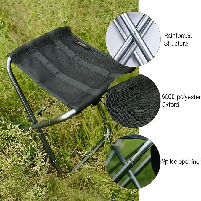Portable Camping Folding Stool Chair, Small Lightweight Camp Stool Chair Collapsible for Fishing Hiking Outdoor Beach Backpack Photographer Picnic 9.86"x 8.66"x10.63"