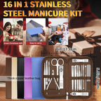 Manicure Set 16 In 1 Professional Stainless Steel Pedicure Kit Toenail Clippers Set Mens Grooming Kit Fingernail Kit for Women with Luxurious Travel Bag, Suitable for Home, Travel, and Salon (Brown)