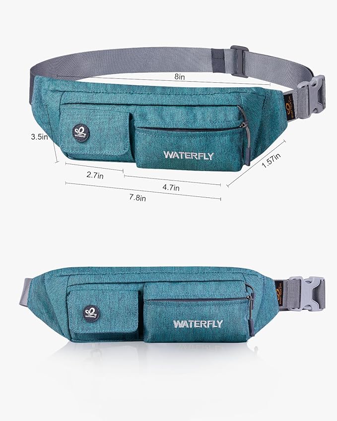 WATERFLY Fanny Pack for Women Men Water Resistant Small Waist Pouch Slim Belt Bag with 4 Pockets Lightweight Crossbody Chest Bag Fit All Phones, 11.02 x 2.1 x 4.3 inch,11.02 x 2.1 x 4.3 inch