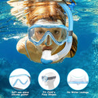 Vvinca Snorkeling Gear for Kids Dry Top Kids Snorkel Set for Boys Girls Junior Youth Children Age 4-14 Swim Goggles with Nose Cover Anti-Fog Panoramic View Adjustable Elastic Diving Mask and Snorkel