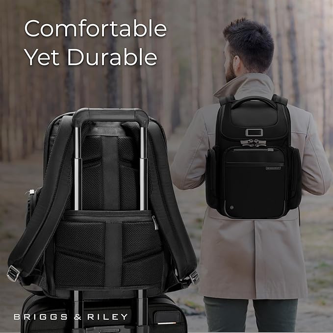 Briggs & Riley Medium Widemouth Backpack for Women & Men - Laptop Backpack, For Work & Travel, Lightweight & Durable, Padded Straps, Fits up to 15" Laptop - @work Collection, Black