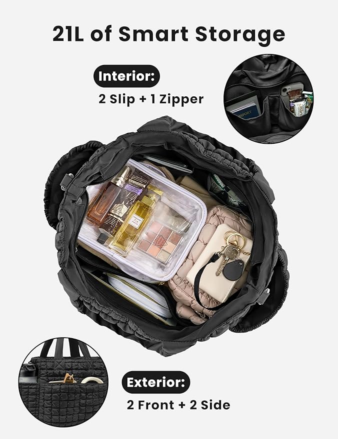 Yarnic Large Puffer Tote Bag for Women, Puffy Shoulder Handbag Quilted Tote Bag with 7 Pockets for Travel Work Gym