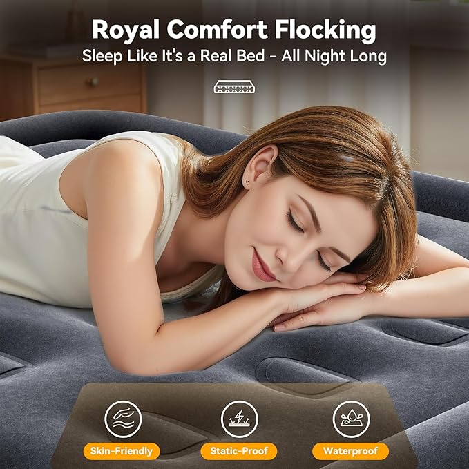 Air Mattress Full with Built in Pump,18’’Blow Up Mattress,Self Inflatable Mattress in 3 Mins,Portable Air Bed for Camping,Floor&Travel,Full Size Air Mattress for Adults 660LB Max,Silver