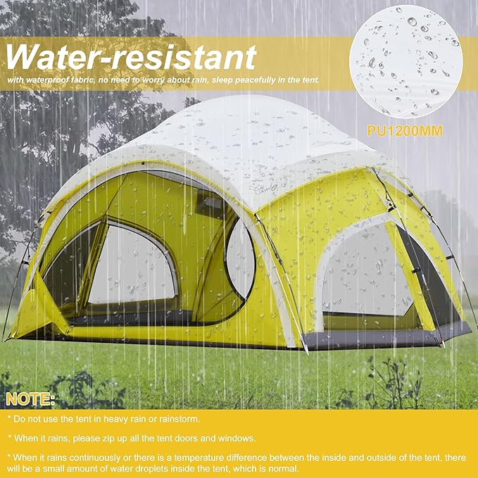 Vidalido 3-4 Person Camping Tent with 2 Large Mesh Door 4 Mesh Window Family Tents, Double Layer Waterproof Portable Easy Setup Camp Tent, Canvas Dome Tents for Camping Outdoor Hiking and Backpacking