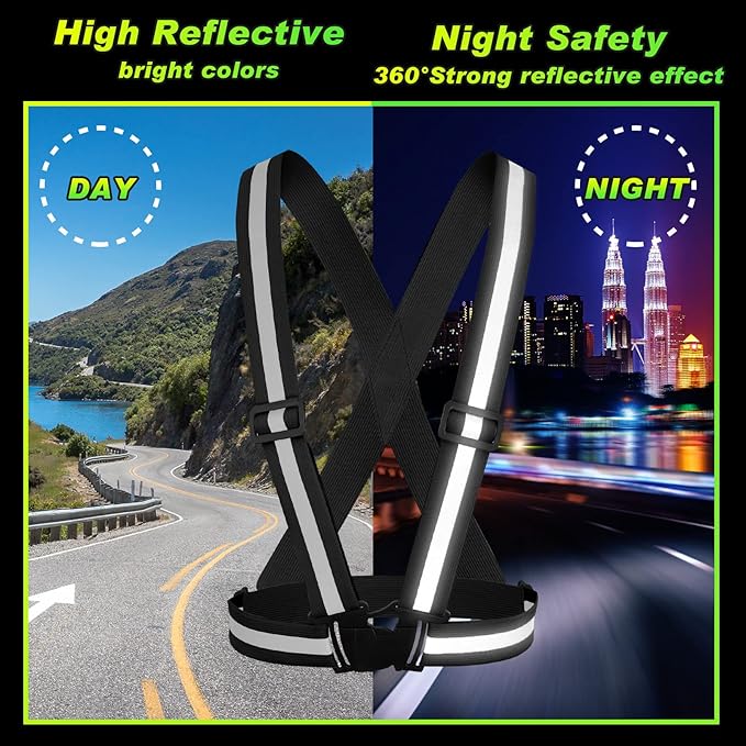 Hercicy 20 Pcs Reflective Vest High Visibility Safety Vests, Adjustable Bright Neon Lightweight Strap Gear (Black)