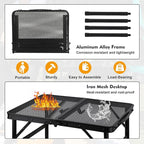 Camping Table with Mesh Desktop, Lightweight & Portable Small Folding Grill Table, Height Adjustable Metal Outdoor Table for Camp, Cooking, BBQ, RV, Picnic-2 FT Black