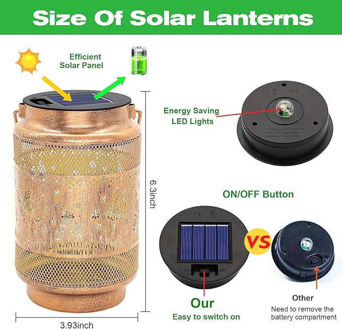 2 Pack Butterfly Solar Lanterns Outdoor Waterproof Garden Decor, Birthday Gifts for Women Mom Grandma, Metal Hanging Solar Lights for Outside Yard Patio Pathway Backyard Porch