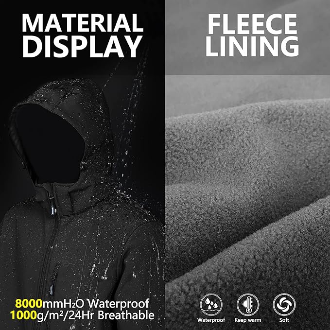 Outdoor Ventures Men's Lightweight Softshell Jacket Fleece Lined Hooded Water Resistant Winter Hiking Windbreaker Jackets