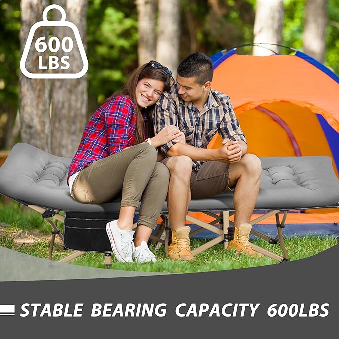 Folding Camping Cot for Sleeping, Portable Cots for Adults, Heavy Duty Cot Bed 550LBS(Max Load), Extra Wider Cots with Large Pocket for Outdoor, Office, Beach