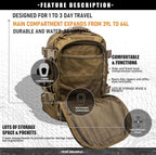 Tactical Backpack Military Hiking Daypack - Molle Backpack for Men 3 Day Assault Pack Bug Out Bag for Camping Travel Army Hunting Gym Rucksack Survival (Coyote)