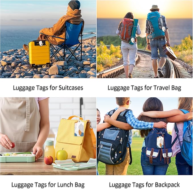 Luggage Tags for Suitcases, 2 Pack Cute PU Leather Luggage Tag TSA Approved with Stainless Steel Loop and Address Card Baggage Tag for Travel&Cruise Ships&Shipping Geometric Leaf, by Chelmon