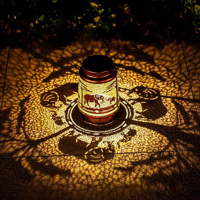 Elephant Solar Lanterns Outdoor Waterproof Hanging Solar Lights Elephant Gifts for Women Men Metal Decorative LED Lanterns for Yard, Patio, Lawn, Tabletop, Pathway, Landscape, Garden Decor