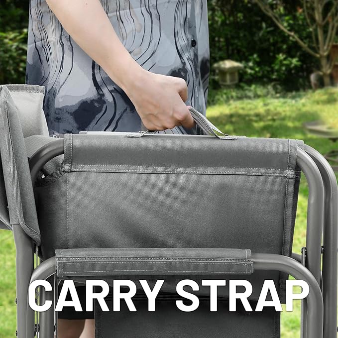 TIMBER RIDGE Aluminum Oversized Camping Chair, Lightweight Portable Directors Chair with Side Table Detachable Side Pocket for Outdoor Camping, Lawn, Picnic, Support 400lbs Grey 2 Pack