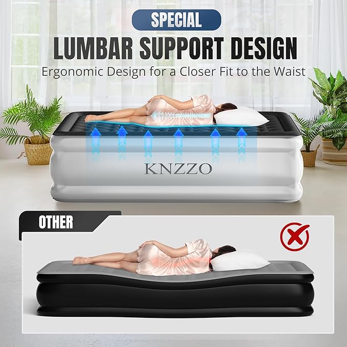 King Air Mattress with Built-in Pump, 18" Top Inflatable Mattress with Waterproof Flocking Fabric, Three-Minute Quick-Inflatable Bed. Portable Blow Up Mattress for Home, Outdoor and Guests