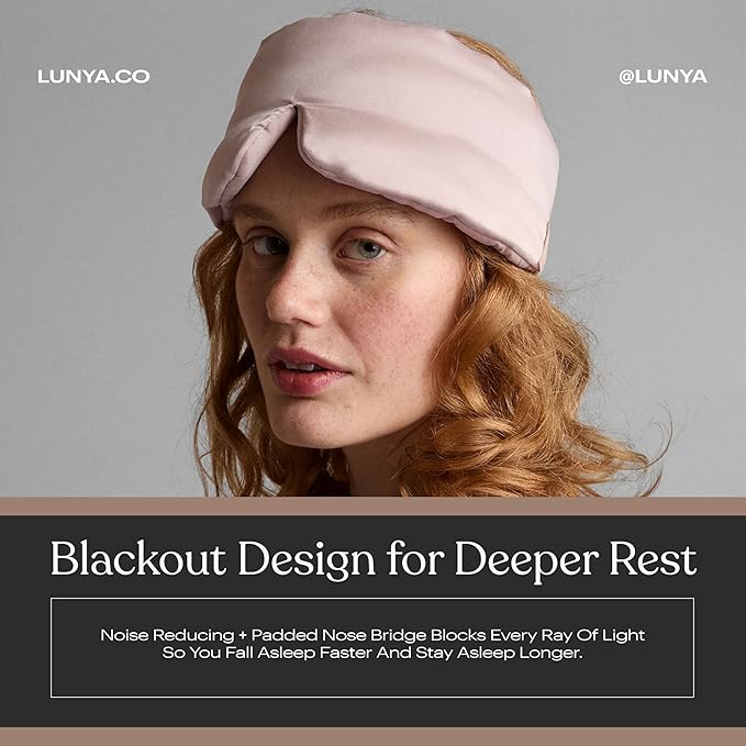 Lunya Washable Silk Sleeping Mask – Thermoregulating Mulberry Silk, Light Blocking and Comfortable Fit – Sleep Mask for Women and Men with Box – Delicate Pink – Large