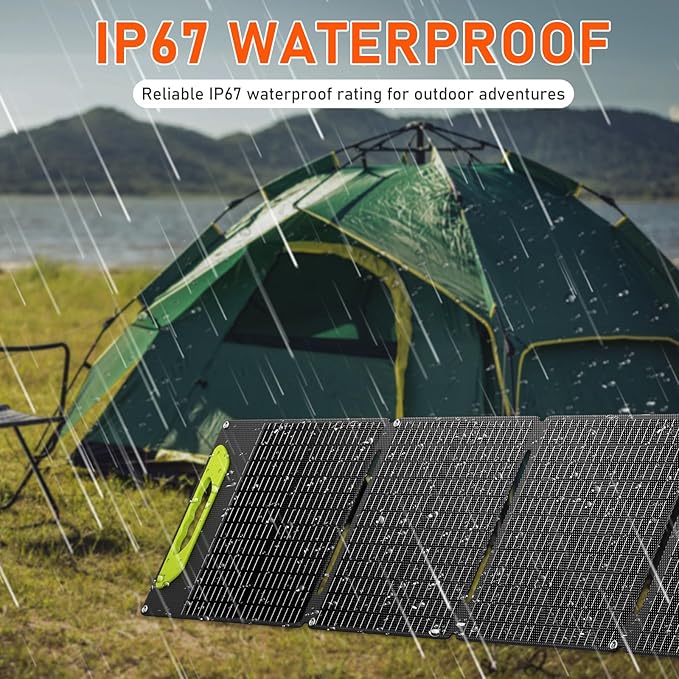 100W Portable Foldable Solar Panel, High Efficiency, DC（5525）/USB-A,USB-C Outputs, 10 DC Adapters, Monocrystalline Silicon, IP67 Waterproof – Your Perfect Outdoor Companion! RV，Camp，Road Trip..