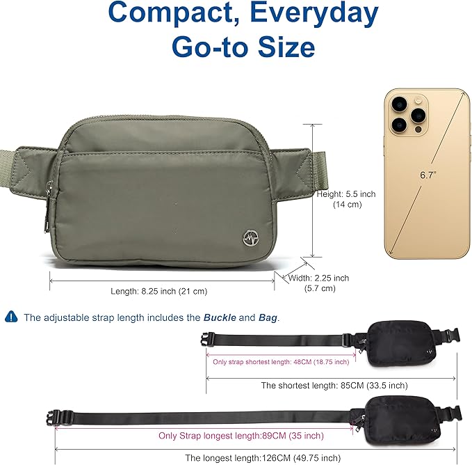 Pander Everywhere Belt Bag for Women, 5 Zipper Pockets Nylon Crossbody Fanny Pack Purse (Caramel Burnt).